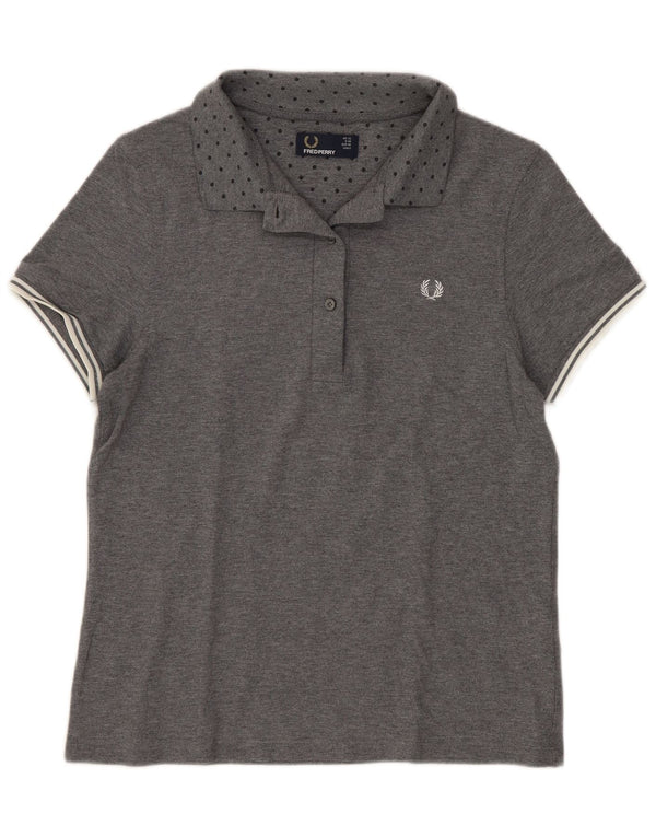Женская рубашка поло Fred Perry UK 12, хлопок среднего серого цвета в пятнистый цвет