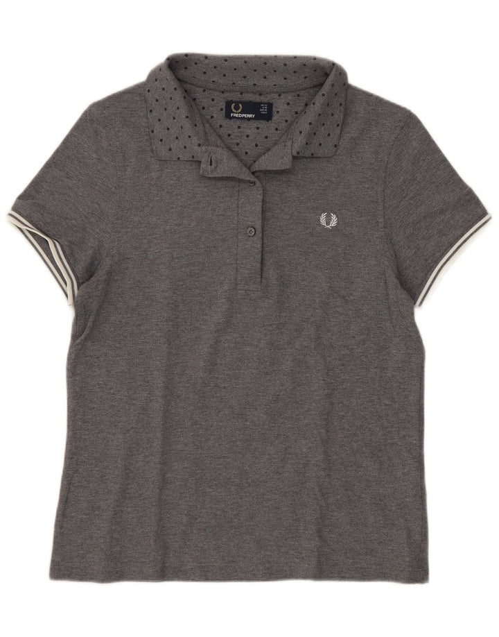 Женская рубашка поло Fred Perry UK 12, хлопок среднего серого цвета в пятнистый цвет