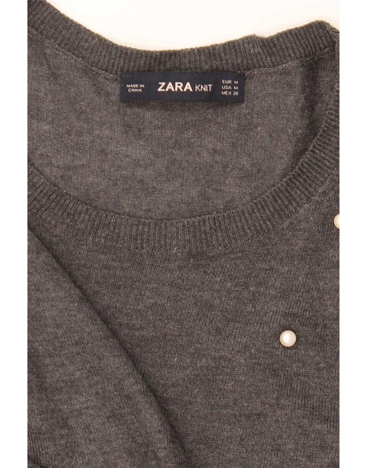 Женский джемпер с вырезом «лодочка» Zara UK 14, средний серый в пятнистый цвет