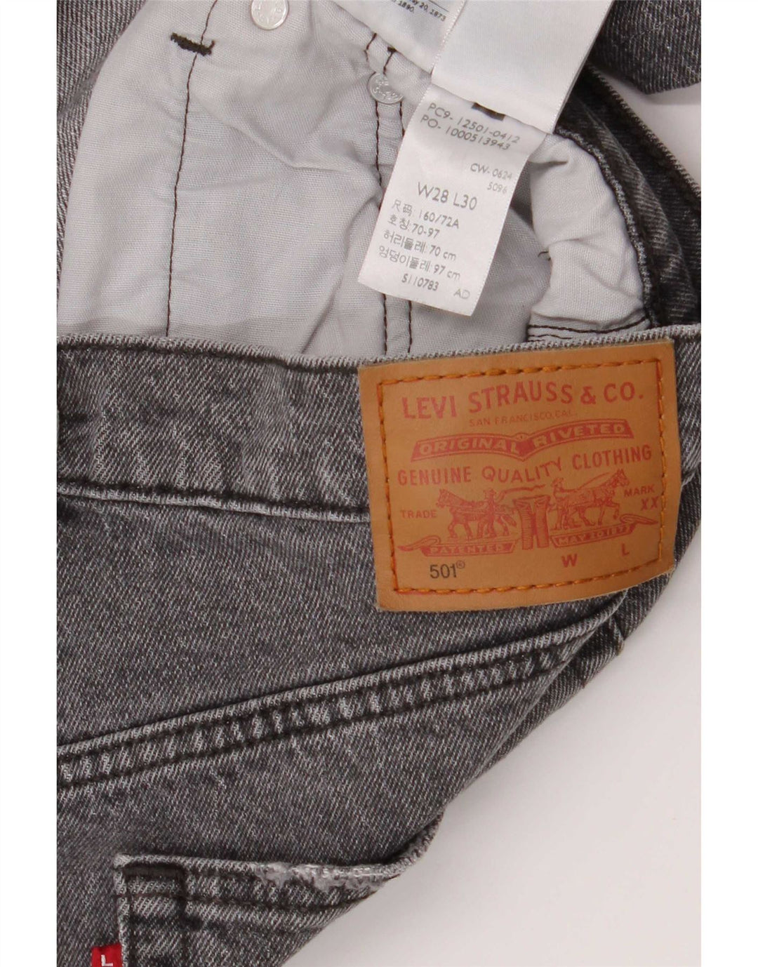 Мужские прямые джинсы Levi's 501 W28 L27 серые, хлопок