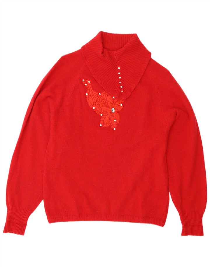 Винтажный женский джемпер с отложным воротником, свитер UK 12, средний красный шерстяной цвет