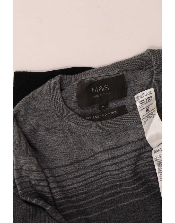 Мужской джемпер с круглым вырезом Marks & Spencer, средний темно-синий, с цветными блоками