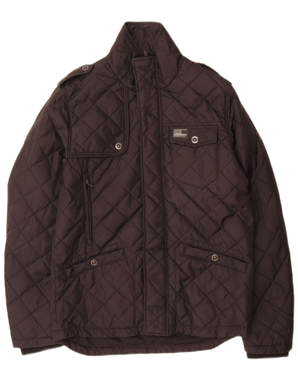 Jack & Jones Mens Military Quilted Jacket UK 38 Medium Black Nylon