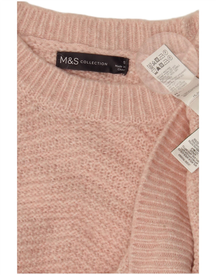 MARKS & SPENCER Womens Crew Neck Jumper Sweater UK 10 Small Pink Chevron