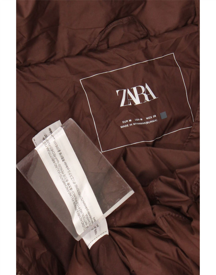 Женская укороченная стеганая куртка оверсайз ZARA UK 14, средний коричневый полиэстер
