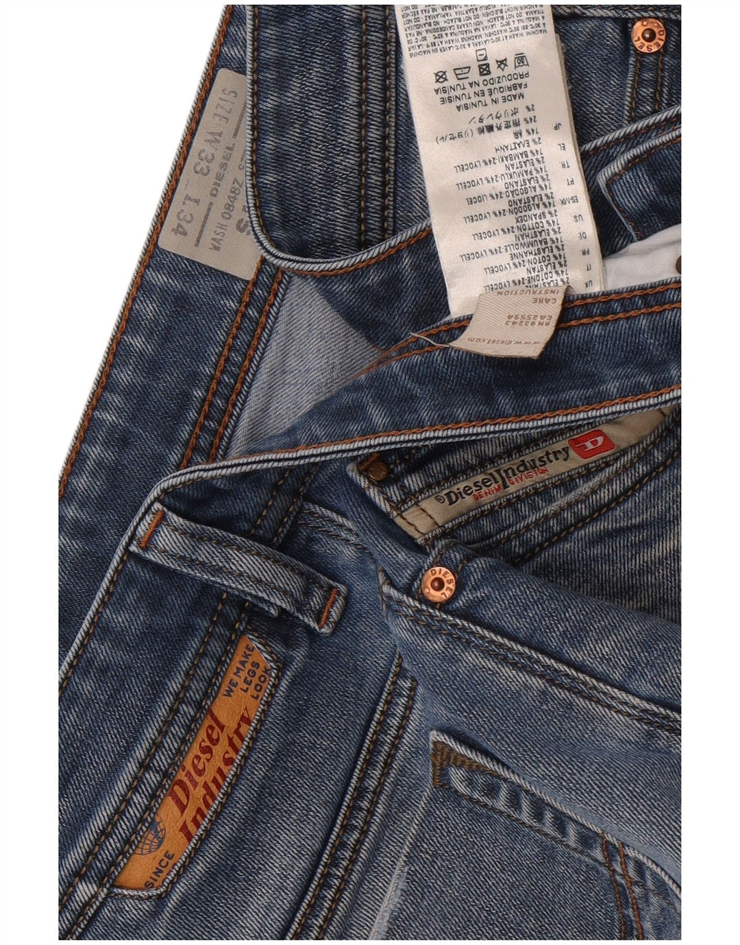 Мужские прямые джинсы Diesel W33 L34 синие, хлопок