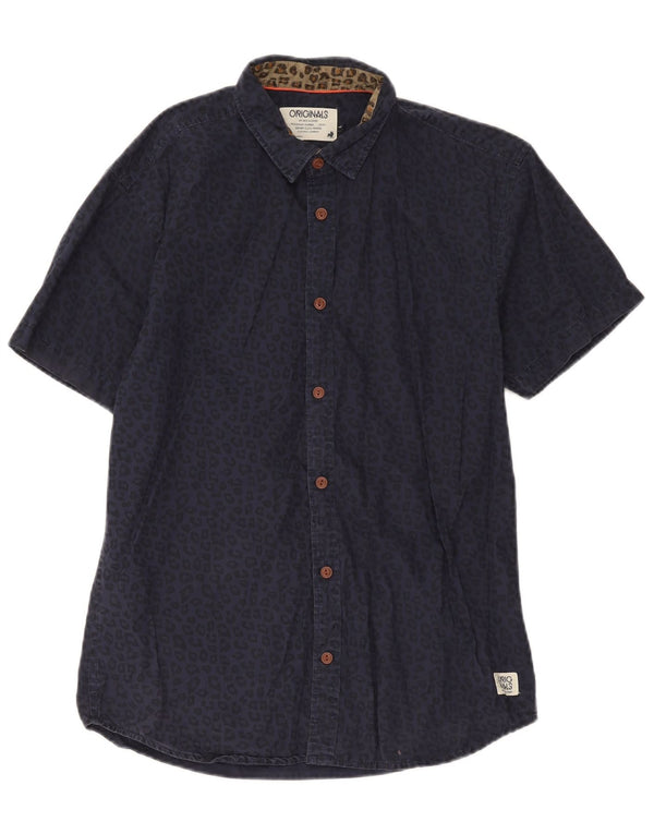 Jack & Jones Мужская рубашка с коротким рукавом, большая темно-синяя хлопковая рубашка с животным принтом