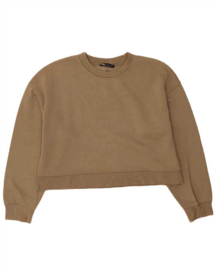 Женский укороченный свитшот Zara UK 14, средний бежевый, хлопок