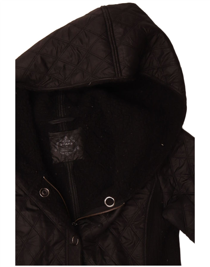 PRANA Womens Hooded Quilted Jacket UK 14 Medium Black Polyester