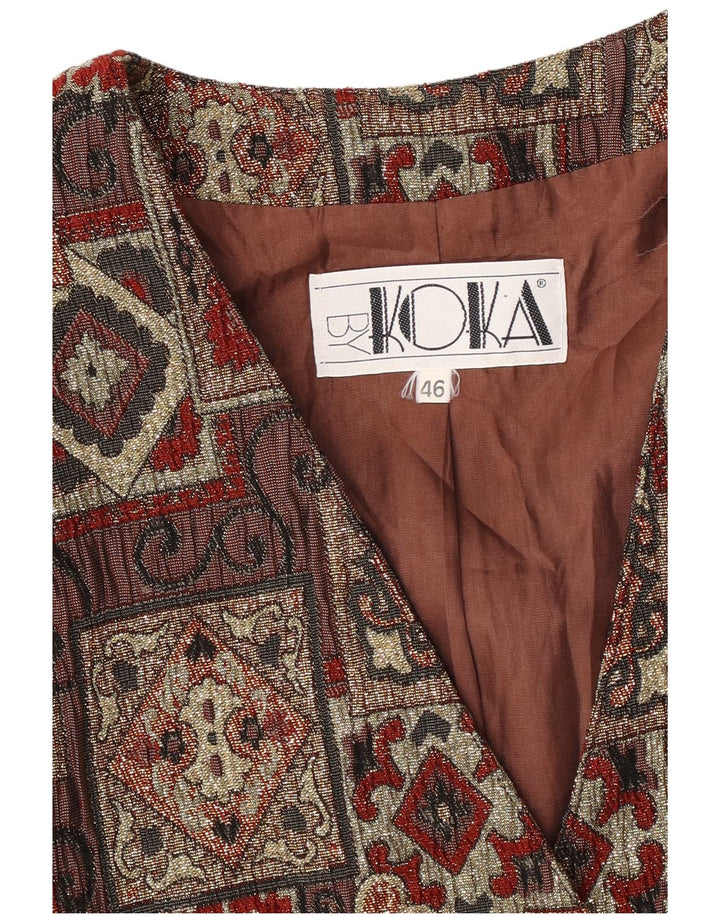 Винтажный женский пиджак на 3 пуговицах IT 46, большой коричневый пэчворк из ацетата