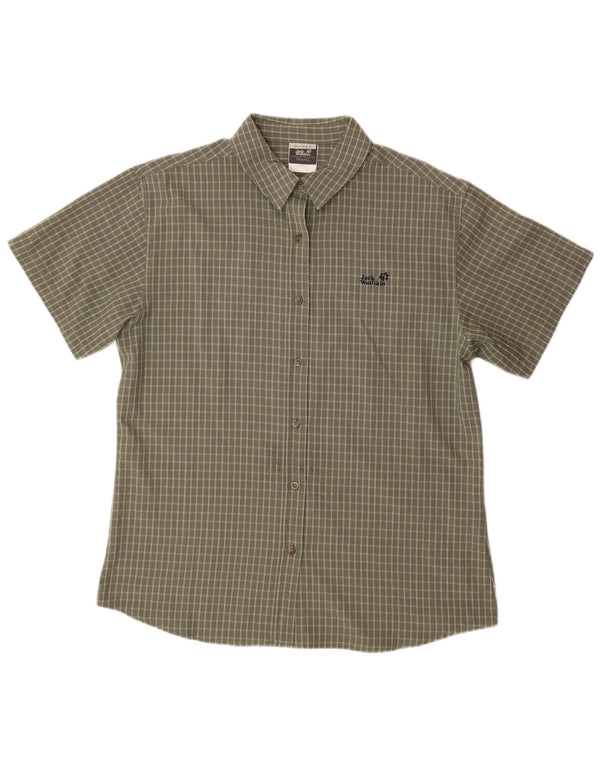 JACK WOLFSKIN Женская рубашка с коротким рукавом UK 18 XL Хаки в клетку Полиэстер