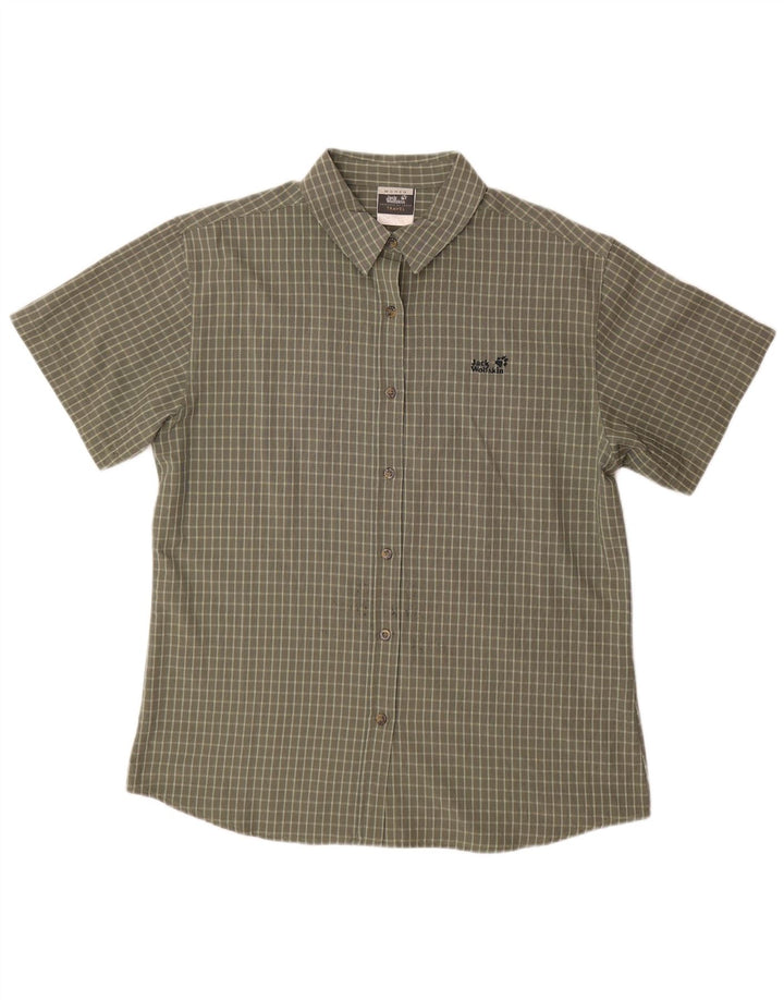 JACK WOLFSKIN Женская рубашка с коротким рукавом UK 18 XL Хаки в клетку Полиэстер