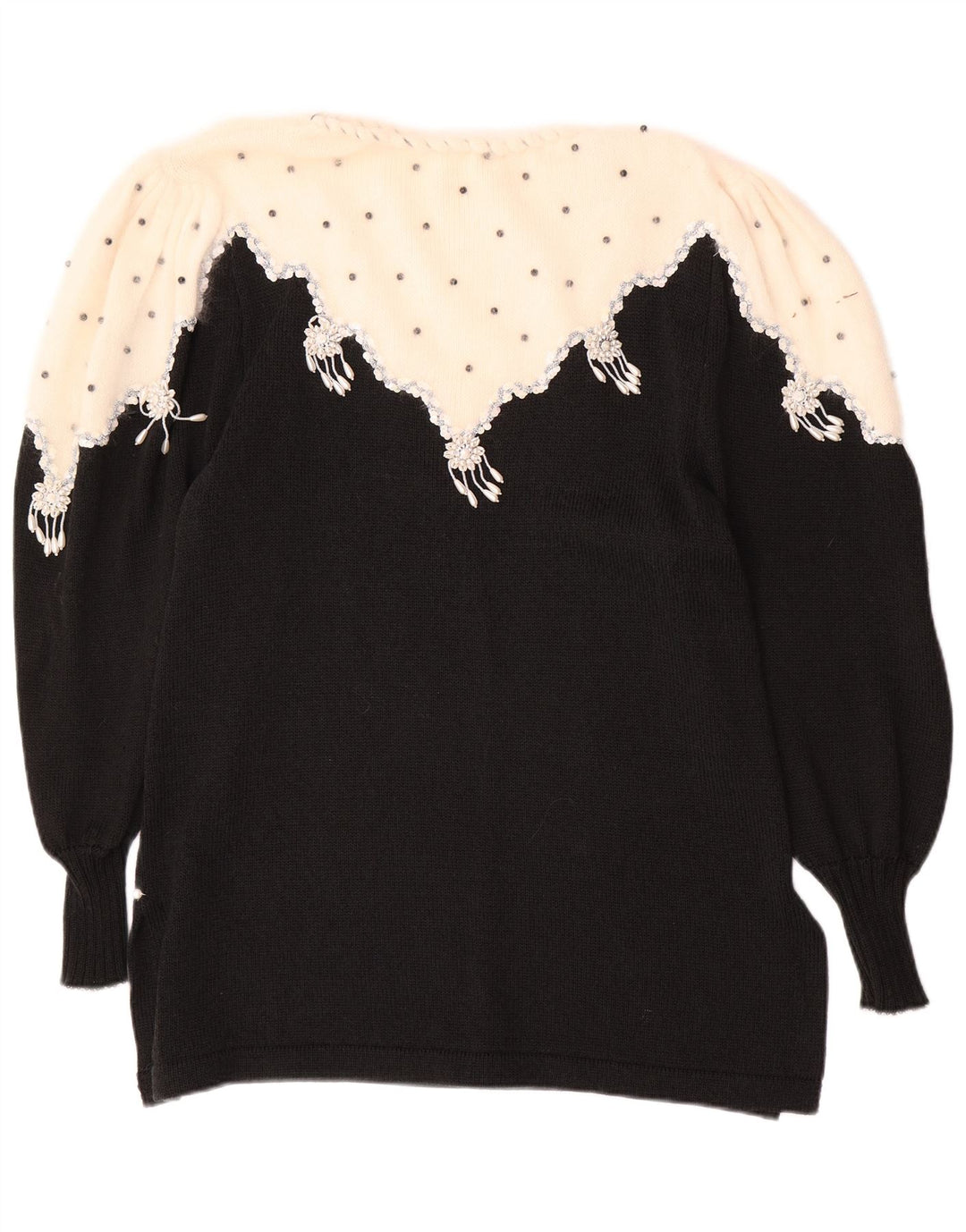 ВИНТАЖНЫЙ женский джемпер с вырезом «лодочкой», Великобритания 14, средний черный, цветные блоки