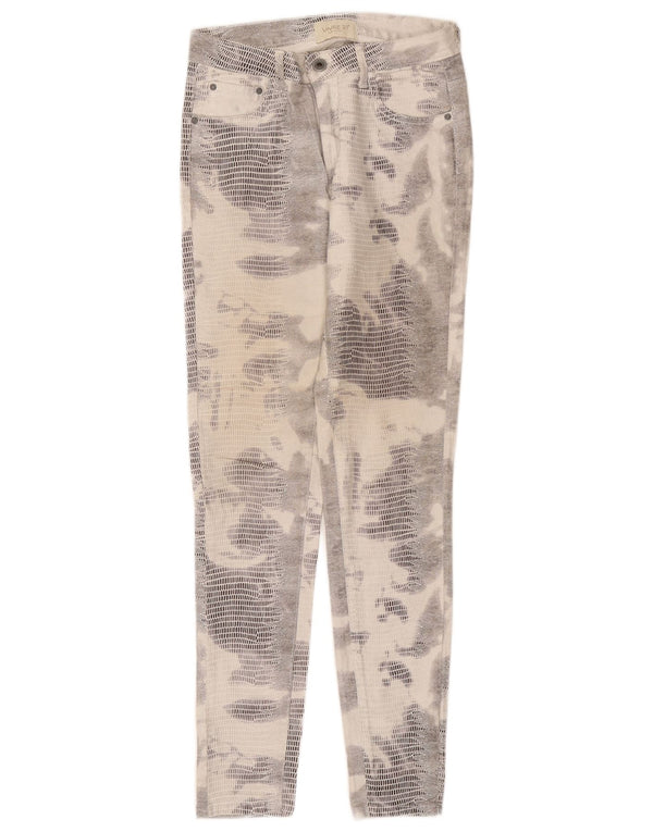 Винтажные женские узкие повседневные брюки W28 L29, белый хлопок с животным принтом