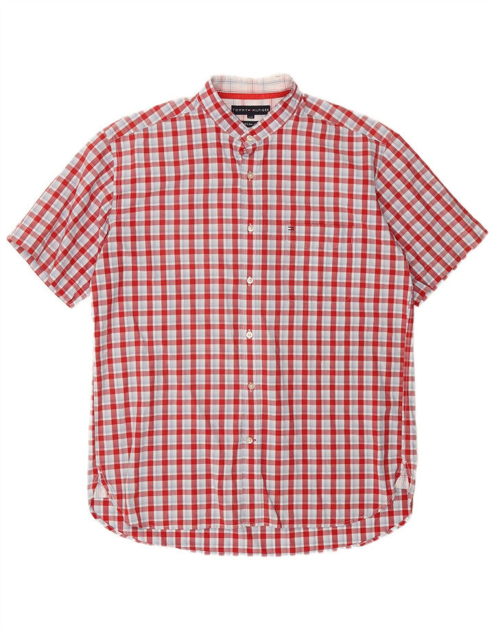 TOMMY HILFIGER Мужская рубашка с коротким рукавом, большая красная клетка, хлопковая
