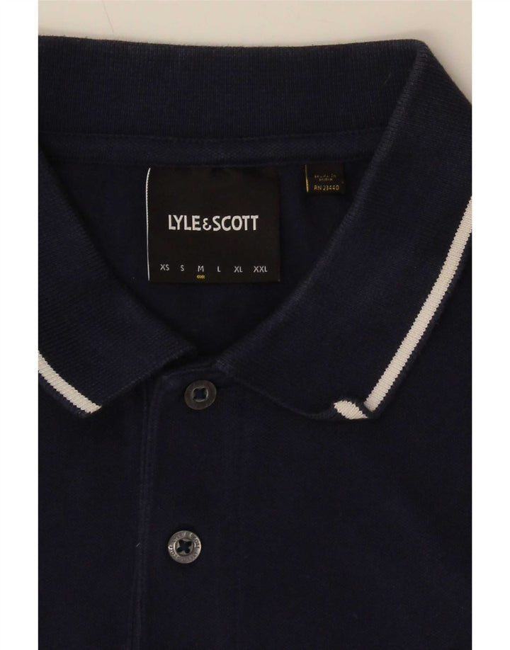Мужская рубашка-поло Lyle & Scott среднего размера, темно-синяя в полоску