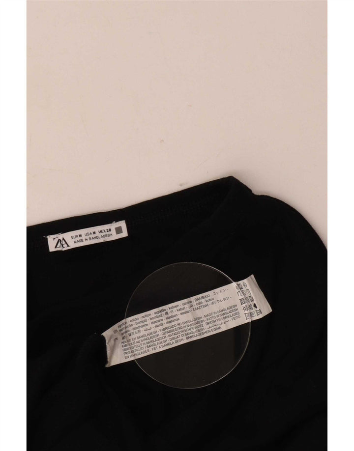 Женский топ Zara UK 12 с длинным рукавом, средний черный хлопок
