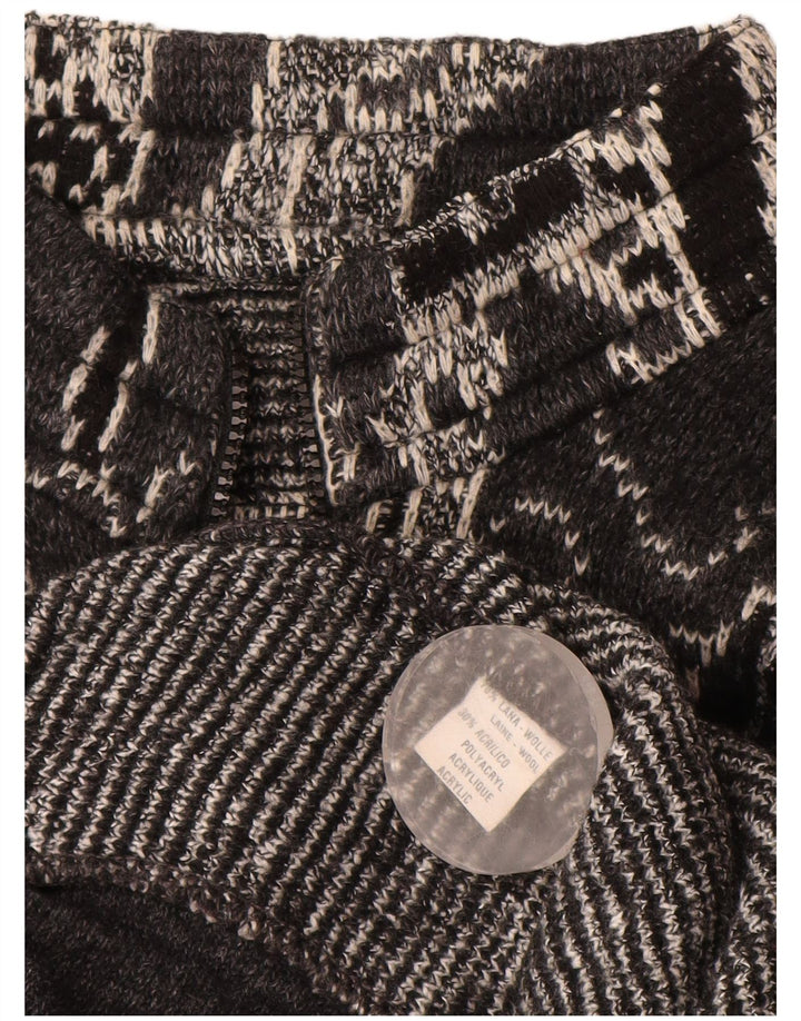 Винтажный женский кардиган-свитер UK 18 XL, черный шерстяной геометрический узор