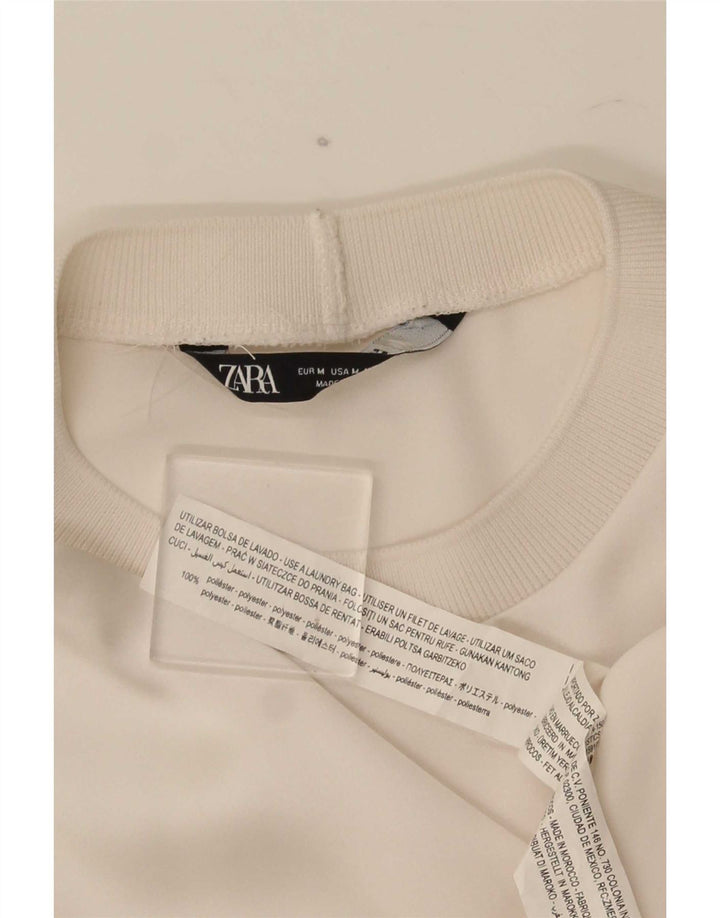 Женская футболка свободного кроя Zara Top UK 14, средний цвет, белый полиэстер