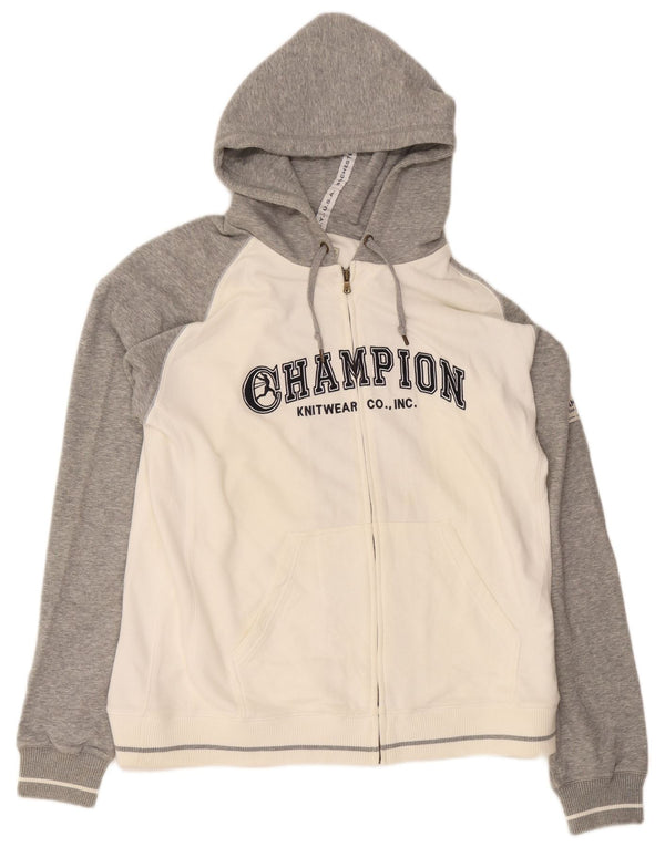 Мужской свитер с капюшоном и молнией с графическим рисунком Champion, размер 2XL, белый хлопок с цветными блоками