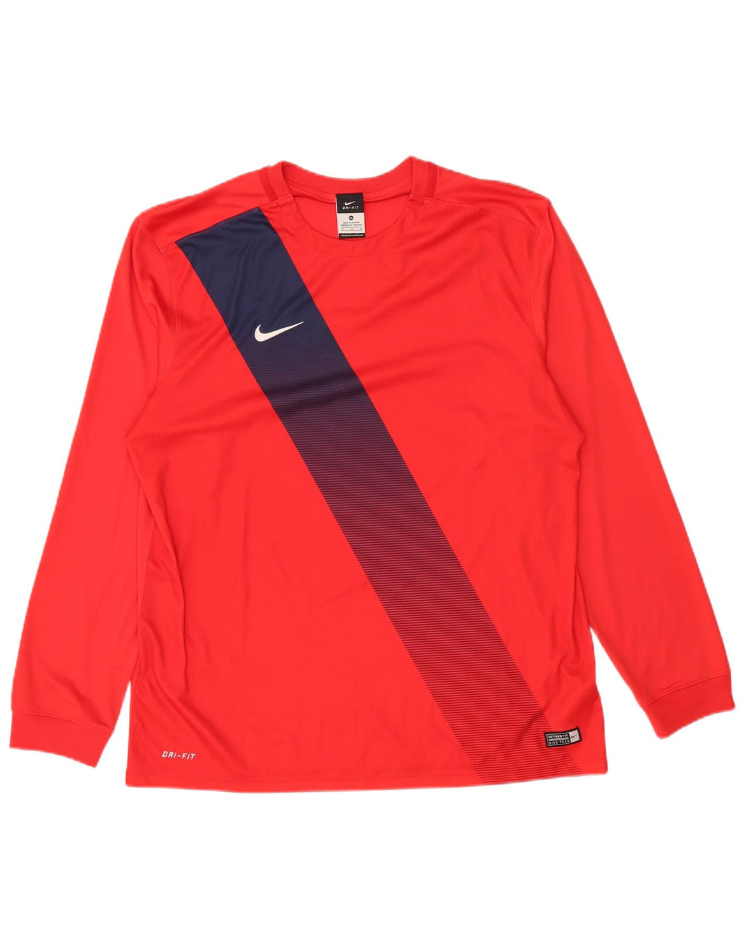 Мужской топ NIKE Dri Fit с длинным рукавом XL, красный полиэстер с цветными блоками