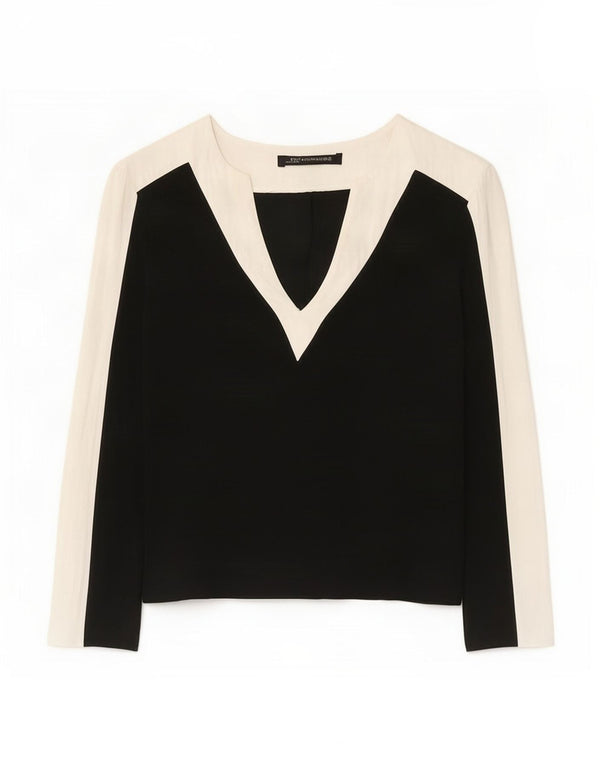 Женская блузка с длинным рукавом Zara Top UK 12, средний черный, вискоза с цветными блоками