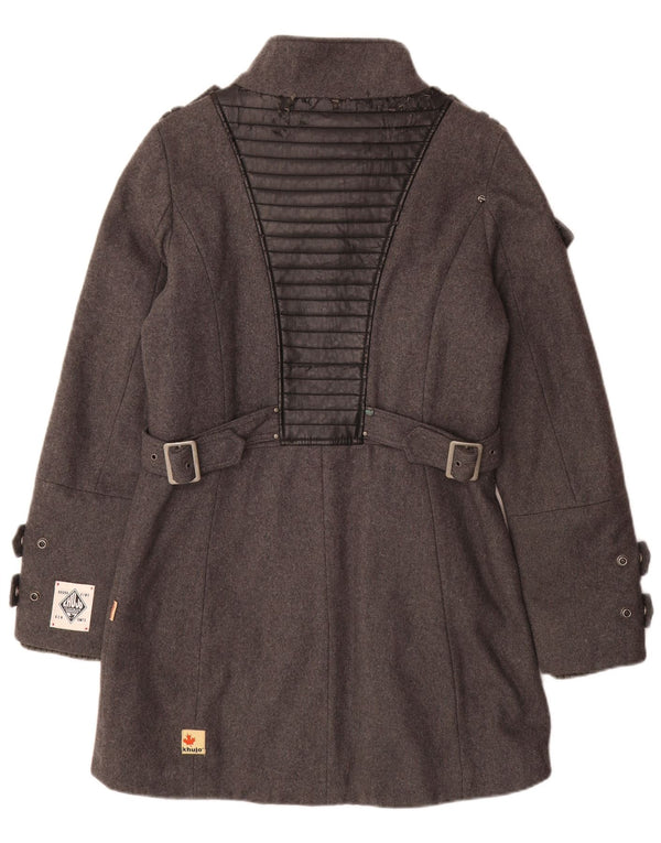 KHUJO Женское пальто в стиле милитари UK 16, большое, серое, шерстяное