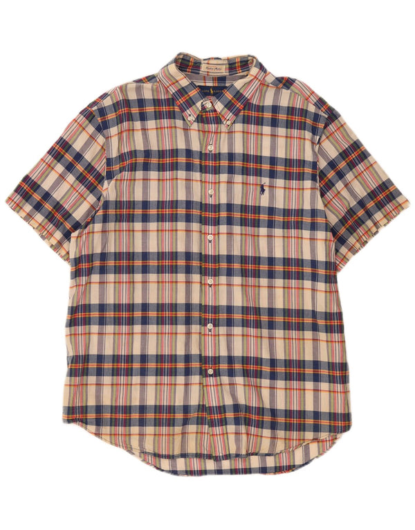 Мужская рубашка с коротким рукавом Ralph Lauren 2XL, бежевая клетка, хлопок