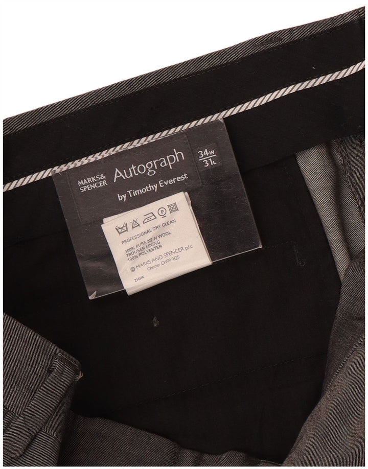Мужские прямые костюмные брюки Marks & Spencer с автографом W34 L31 серые, шерстяные