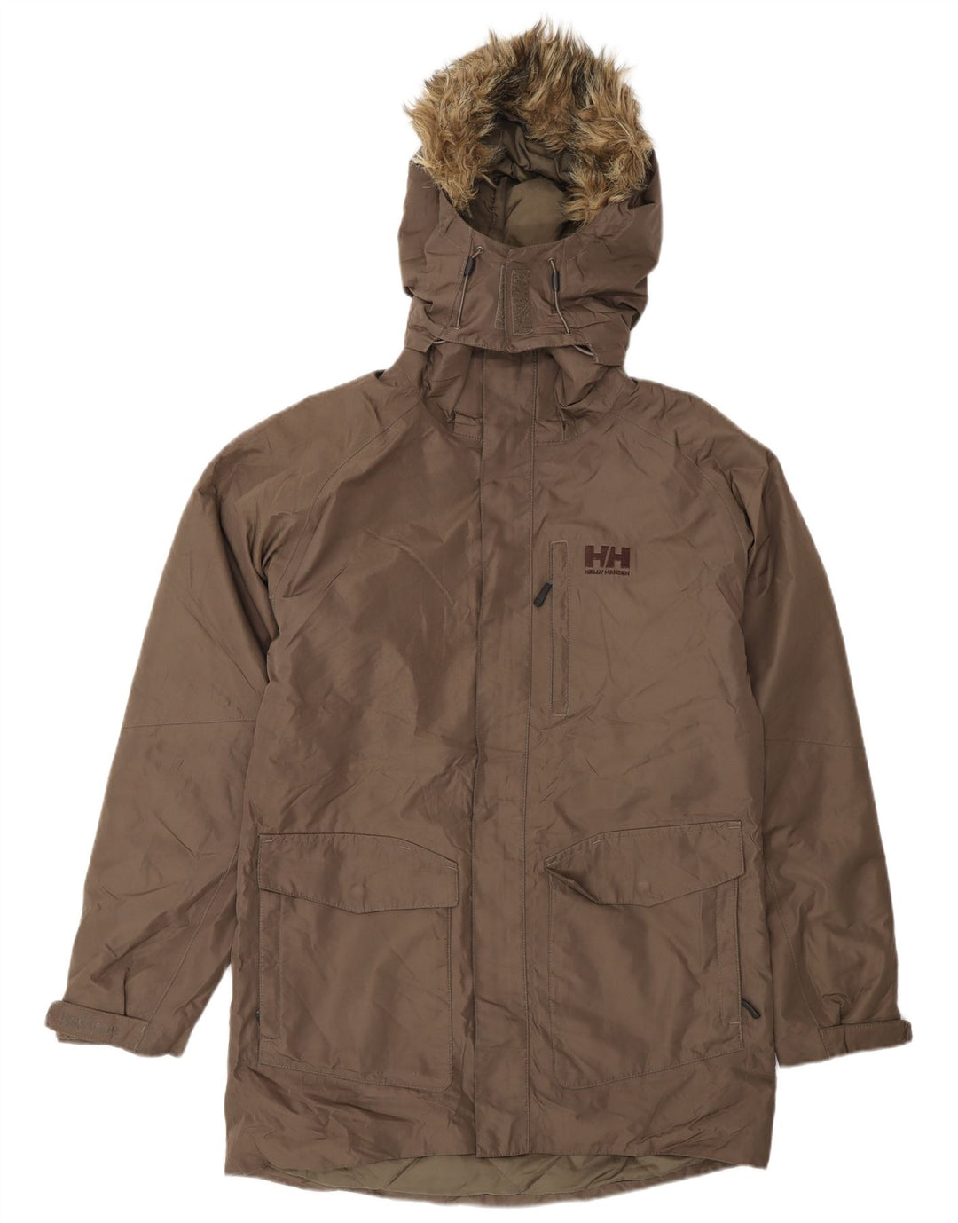 Мужская парка Helly Hansen с капюшоном, Великобритания 38, средний коричневый полиэстер