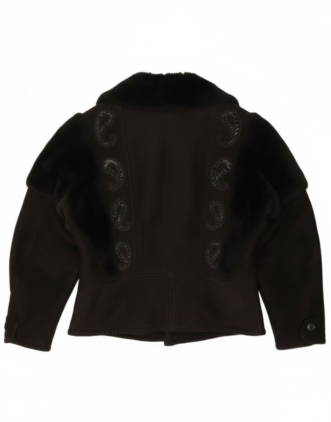 Винтажная женская дубленка UK 18 XL, черная с пейсли