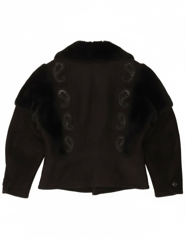 Винтажная женская дубленка UK 18 XL, черная с пейсли