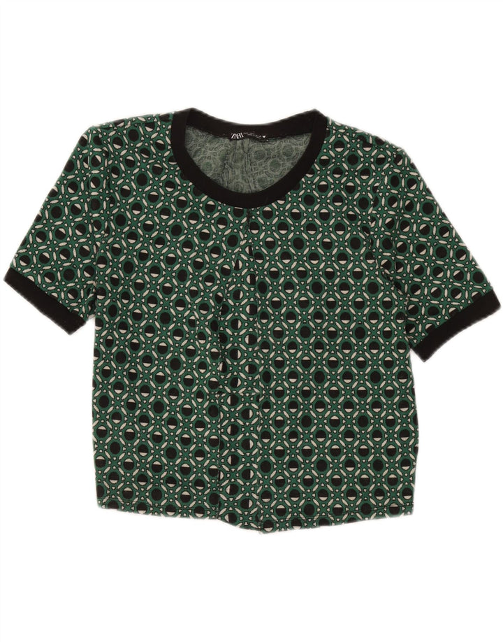 Женская блузка Zara Top UK 14, большая зеленая с геометрическим узором