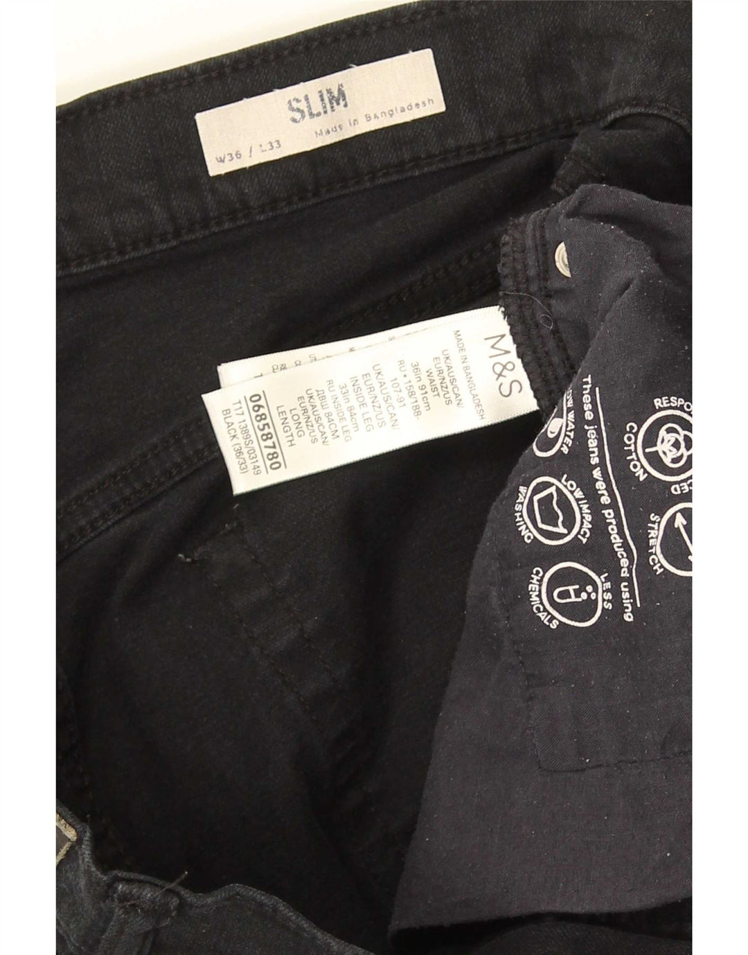 Мужские узкие джинсы Marks & Spencer W36 L33, черный хлопок