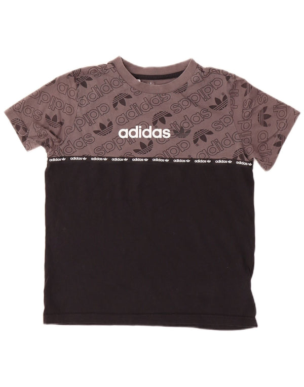 Футболка Adidas с рисунком для мальчиков, топ 11–12 лет, серый хлопок с цветными блоками