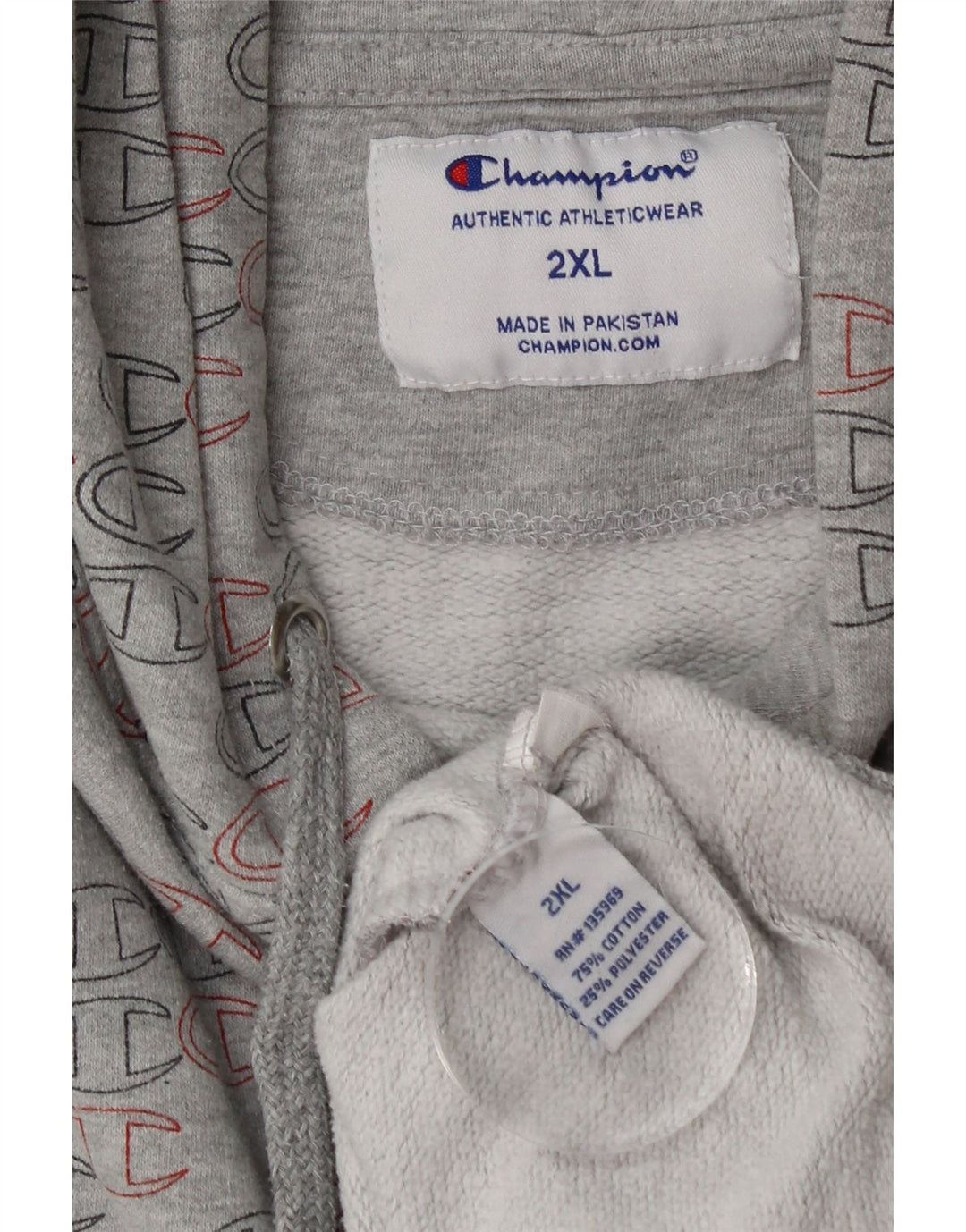 Мужской джемпер с капюшоном Champion с рисунком 2XL, серый хлопок