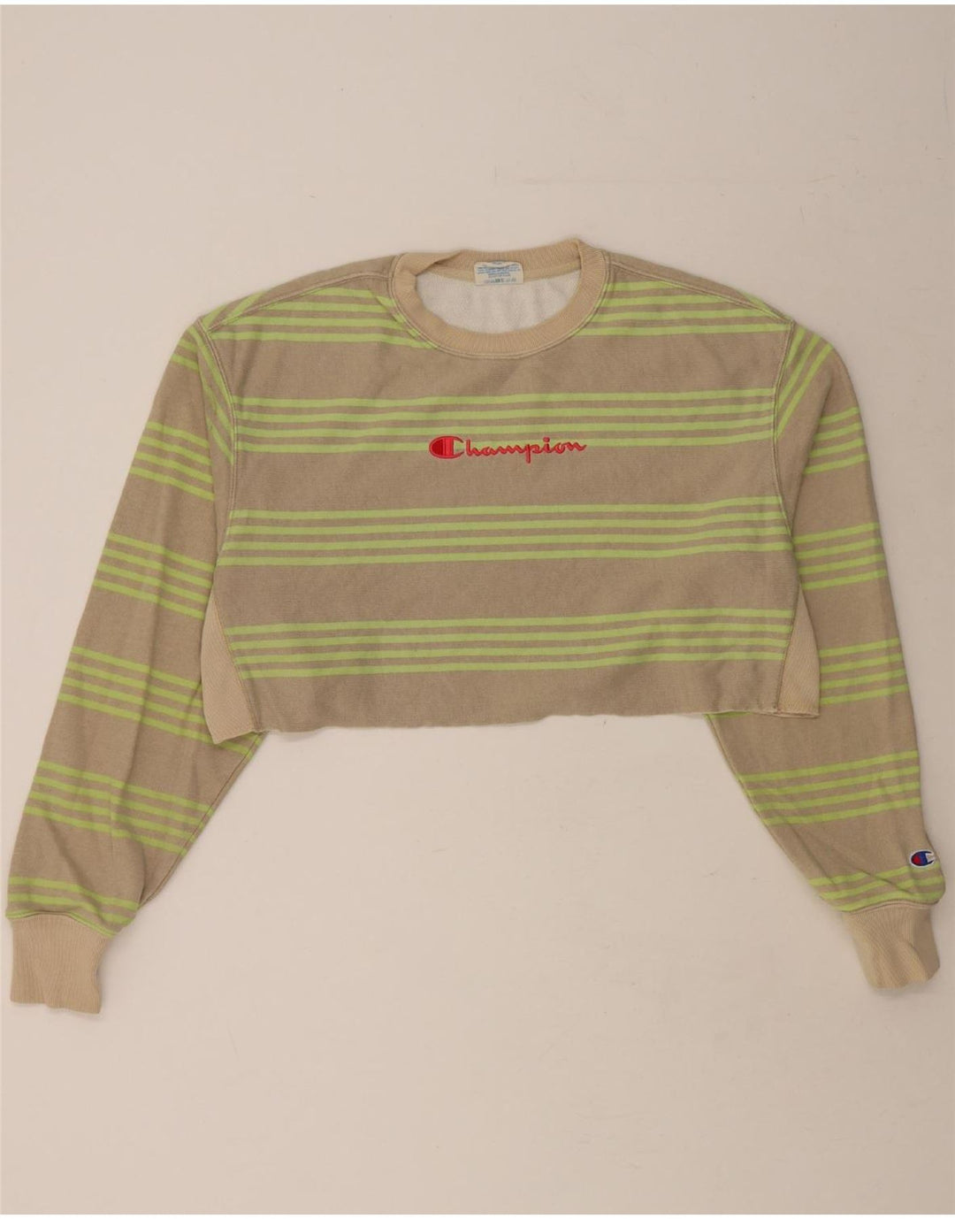 CHAMPION Womens Oversized Graphic Sweatshirt Jumper UK 16 Large Beige Vintage Champion and Second-Hand Champion from Messina Hembry 
