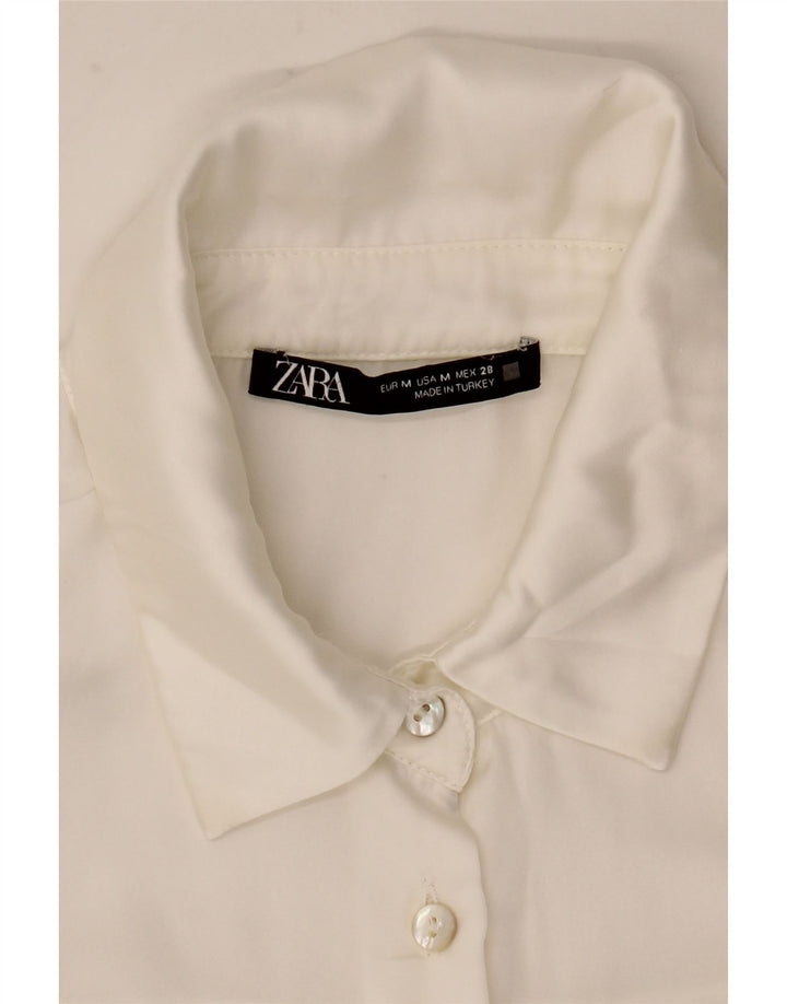 Женская блузка-рубашка Zara UK 14, средний белый шелк