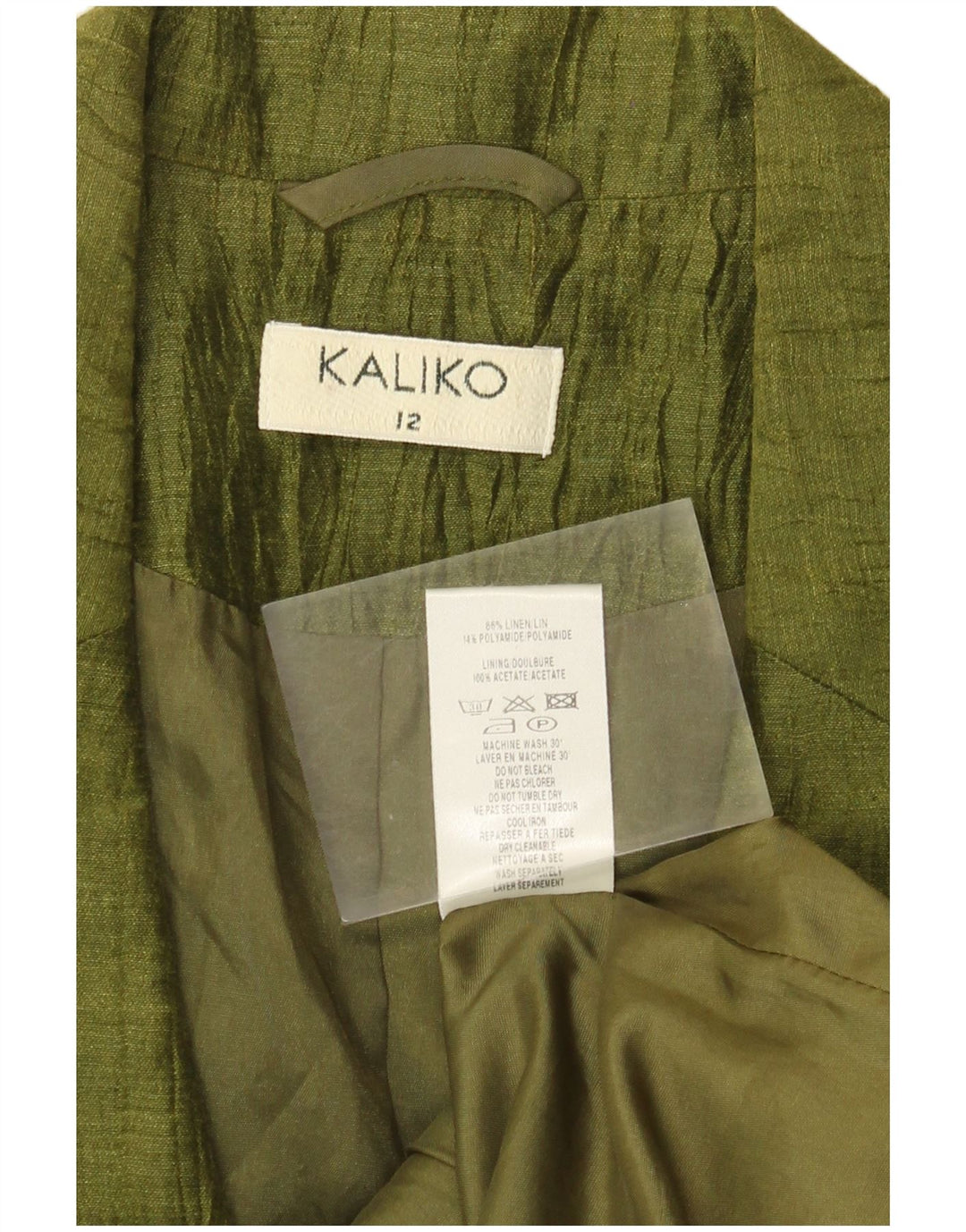 Женский пиджак Kaliko с рукавом 3/4, Великобритания 12, льняной цвет среднего цвета хаки