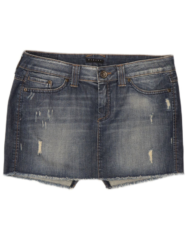 Женская джинсовая мини-юбка Sisley W29 среднего размера, синяя, хлопок