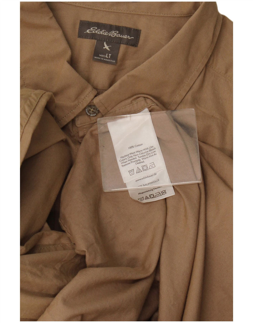 Мужская высокая рубашка Eddie Bauer, большой размер, бежевый хлопок