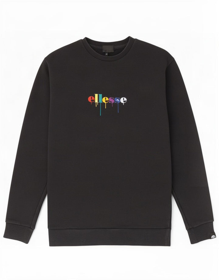 Мужской свитшот Ellesse с рисунком, хлопковый джемпер среднего размера, черный