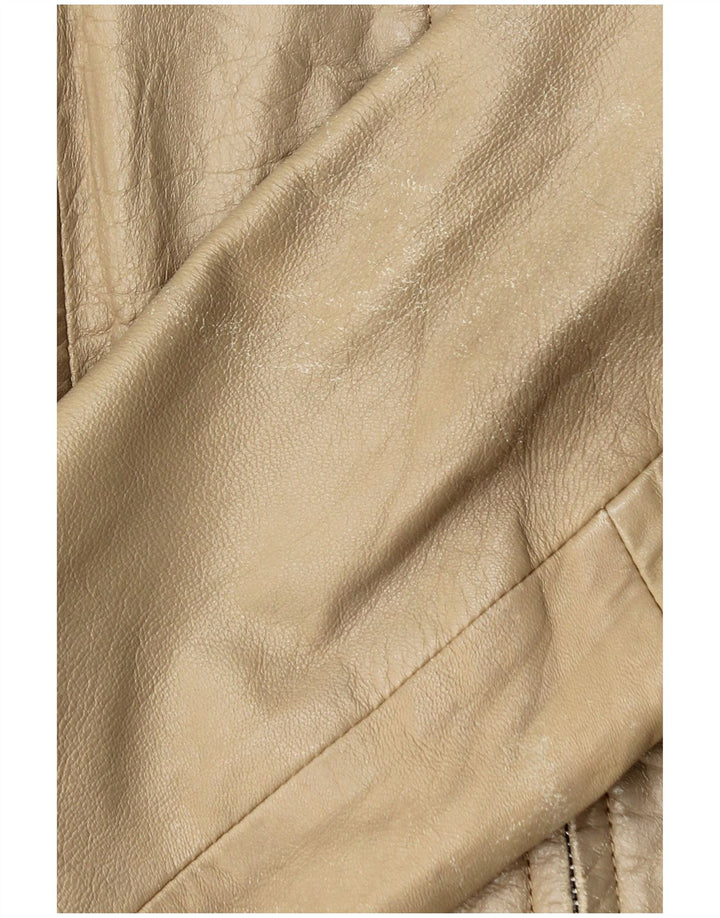 Женская укороченная кожаная куртка Zara UK 14, большая, бежевая кожа