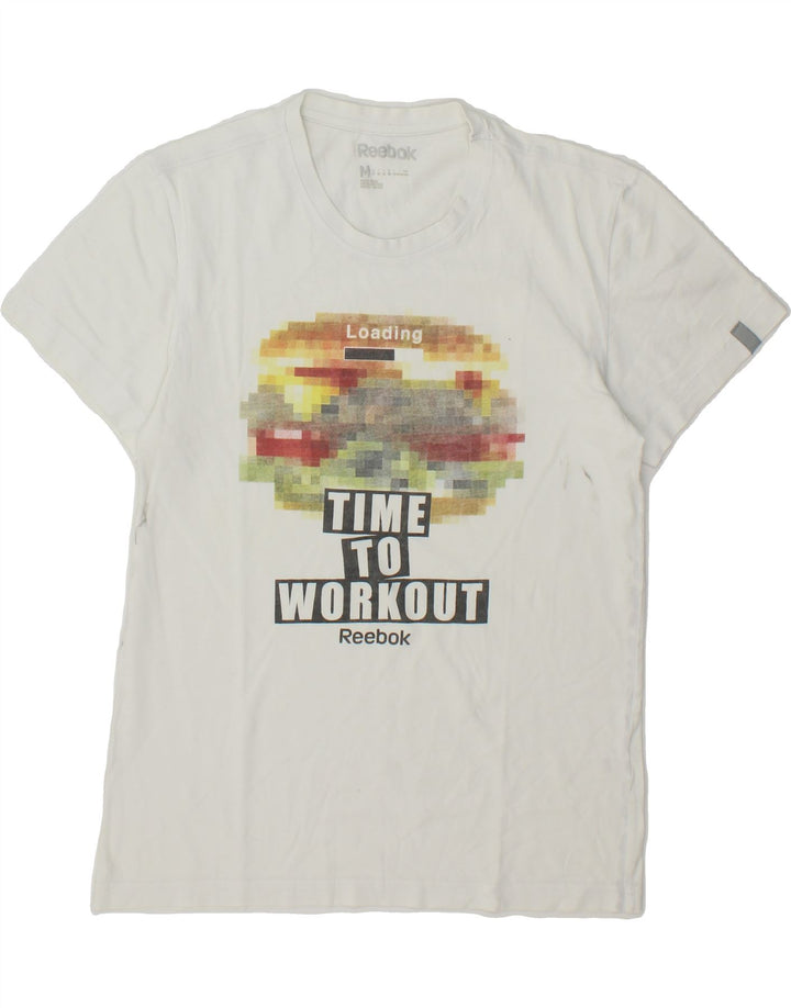 REEBOK Womens Graphic T-Shirt Top UK 12 Medium White Cotton Vintage Reebok and Second-Hand Reebok from Messina Hembry 