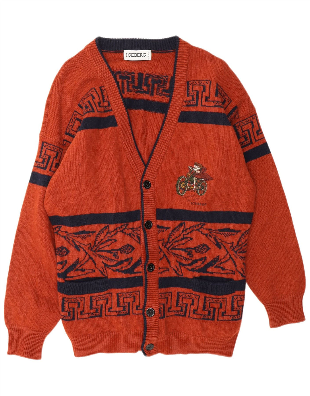 ICEBERG Мужской кардиган с рисунком, свитер среднего коричневого цвета из натуральной шерсти с геометрическим рисунком