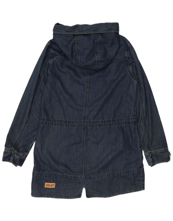 KHUJO Womens Hooded Duffle Coat UK 14 Medium Navy Blue Cotton