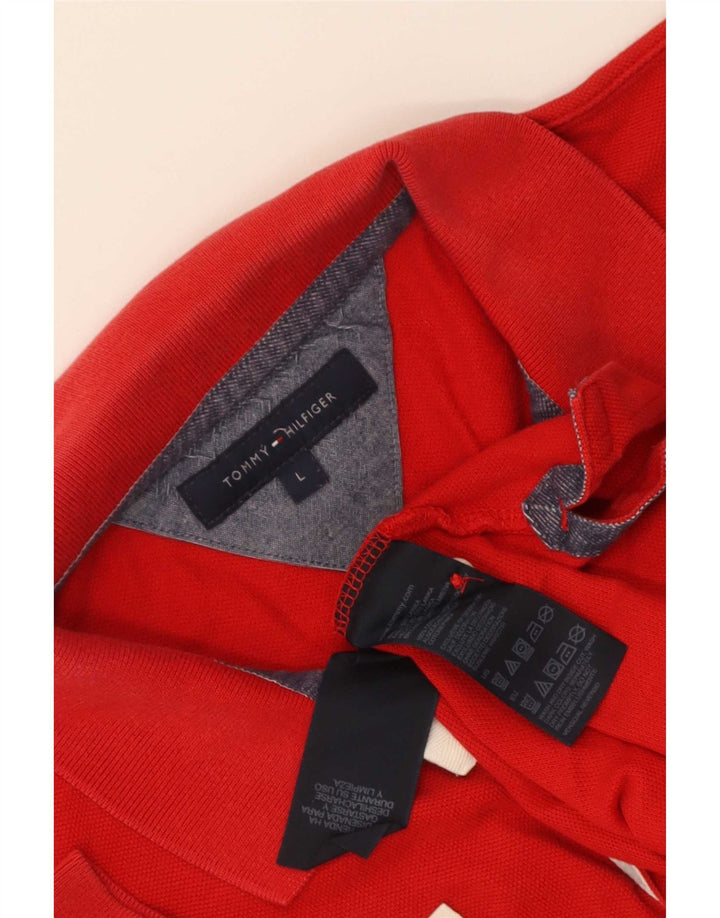 Мужская рубашка-поло с рисунком Tommy Hilfiger, большая красная хлопковая ткань
