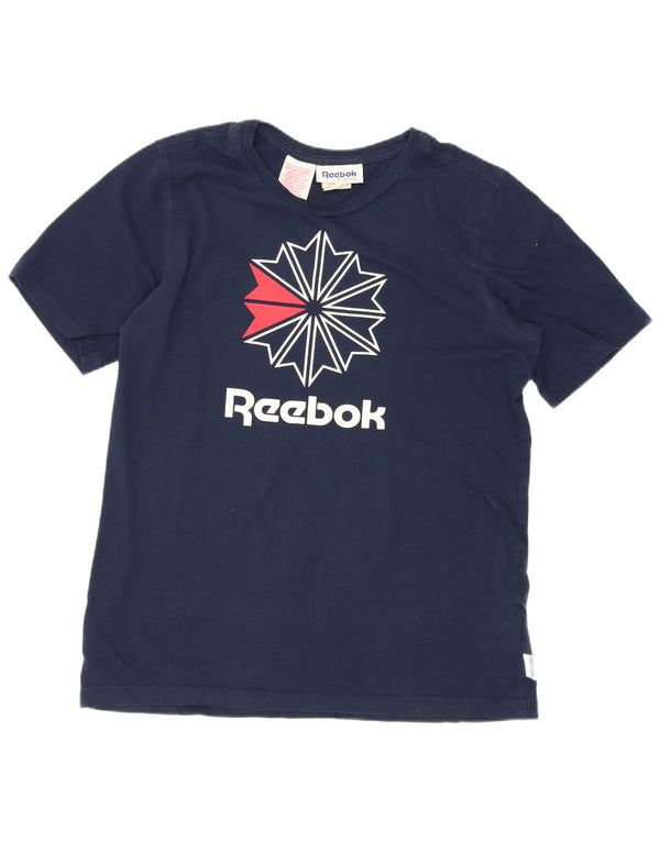 Футболка с рисунком Reebok для мальчиков, 13–14 лет, темно-синяя, хлопковая