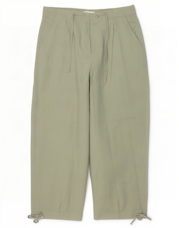 Marks & Spencer Womens High Waist Cropped Trousers UK 14 Large W32 L26 Khak