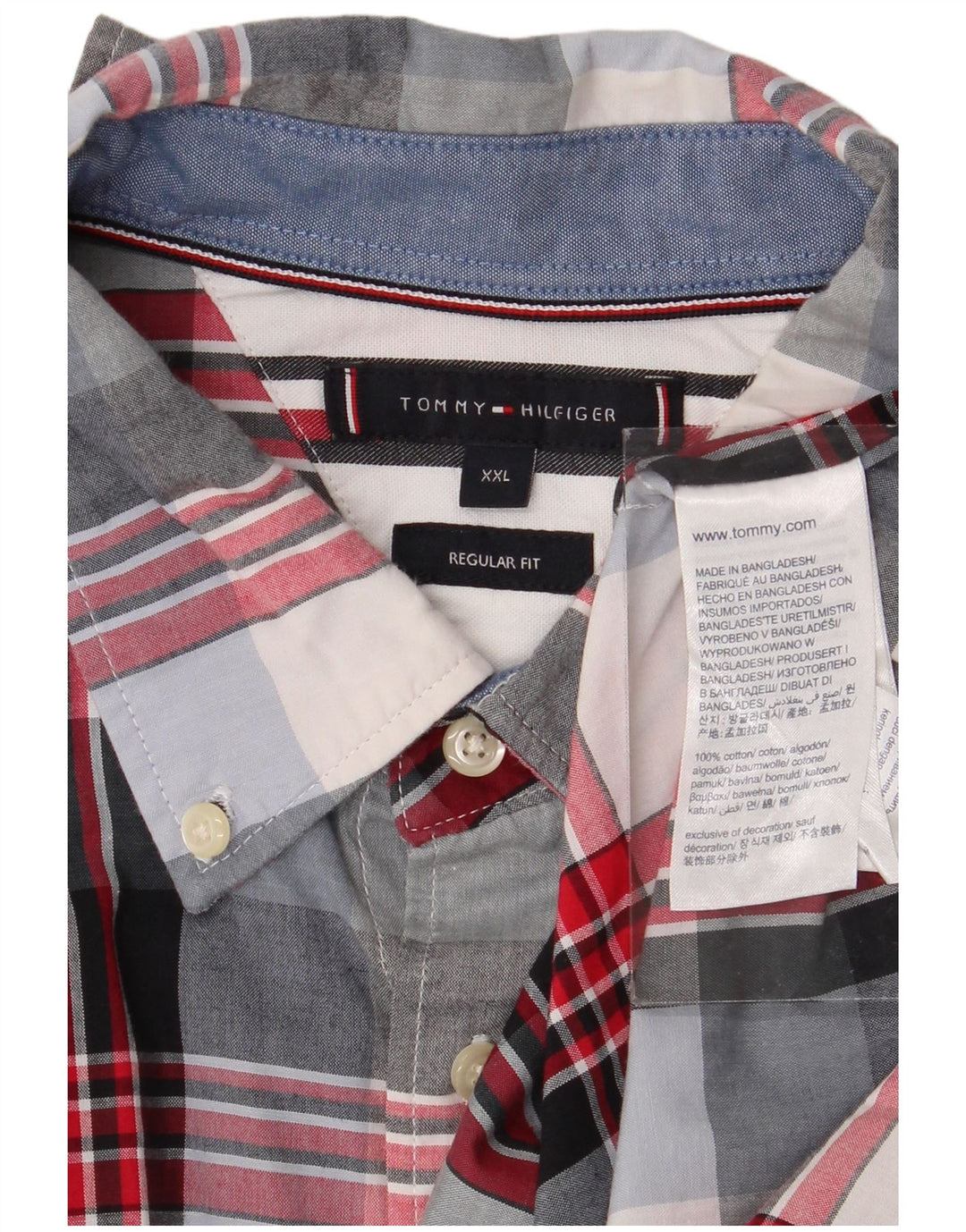 Tommy Hilfiger Мужская рубашка стандартного кроя 2XL в разноцветную клетку из хлопка